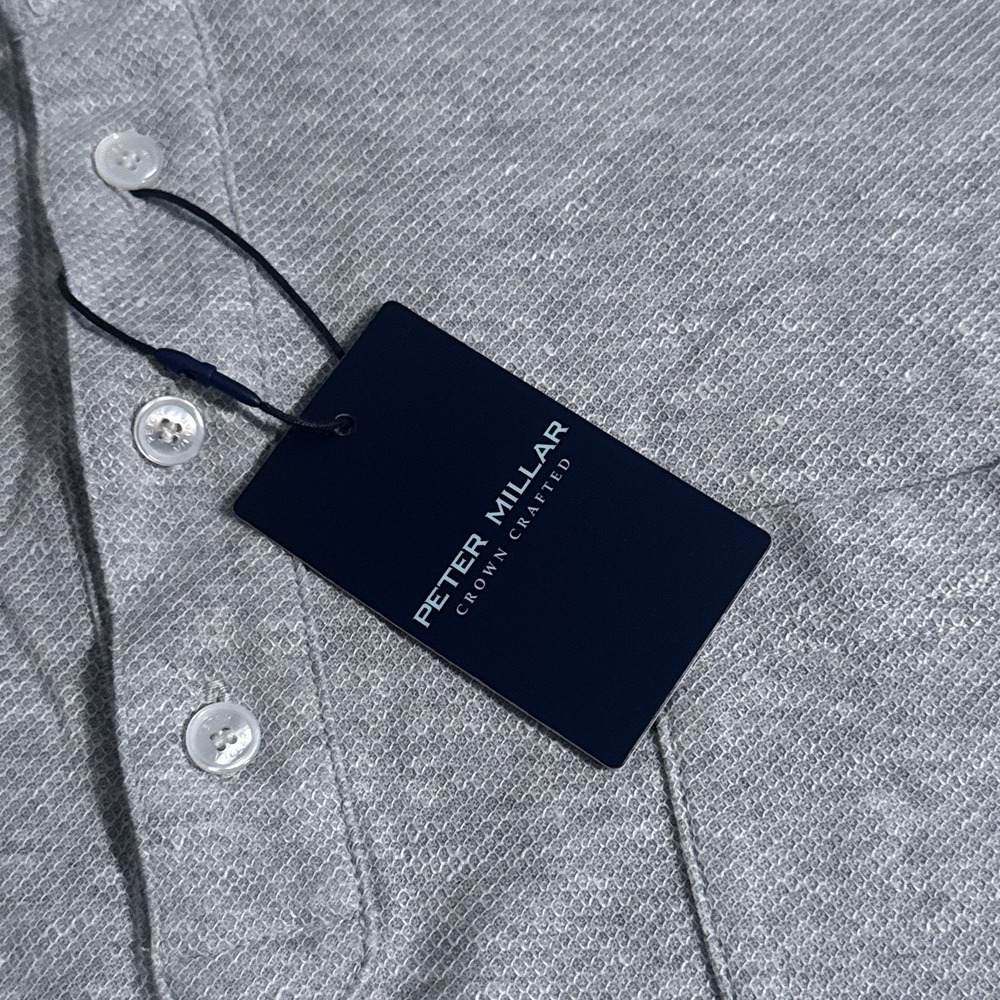 Peter Millar Croxley British Grey Cotton Linen Tailored Polo Shirt 2XL XXL $225